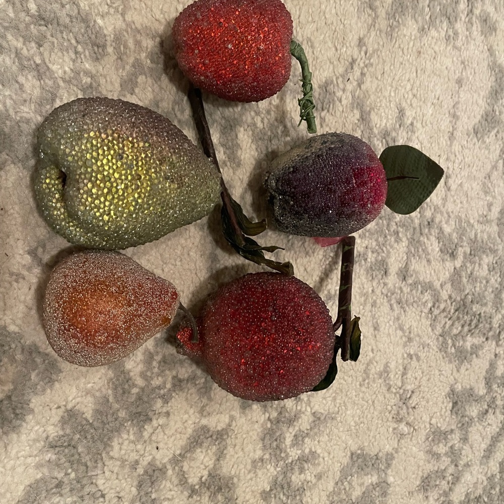 Artificial Beaded Fake Faux Fruit Sugared Lot of 5 . Vintage pears, pomegranate - Picture 3 of 10